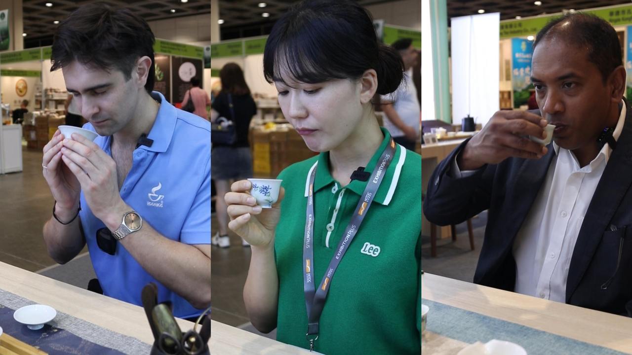 Foreign merchants taste tea from Zhejiang